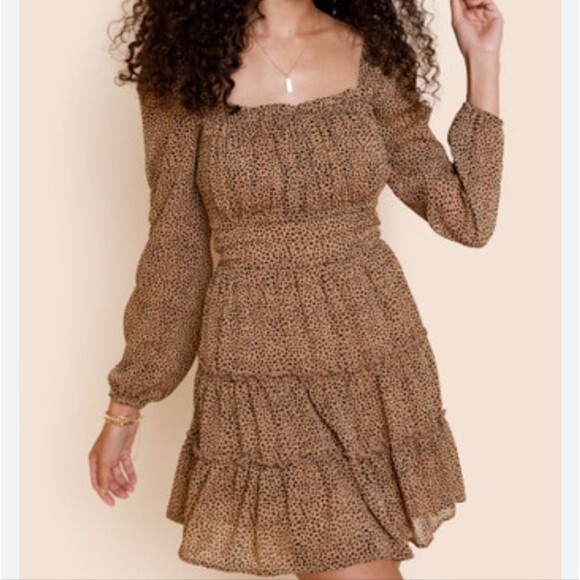 Altar'd State Animal Print Babydoll Tiered Mini Dress Size L - Picture 1 of 11